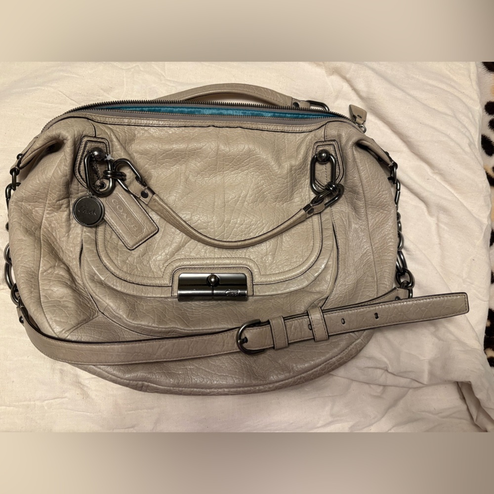 Coach Tan and Silver Shoulder Bag with Elegant Design